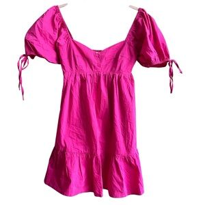 Altar'd State Fuchsia Babydoll Mini Dress Puff Sleeve Coquette NWT